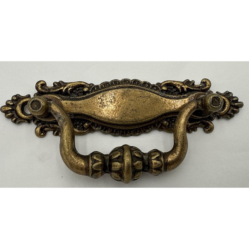 Ornate Fancy VTG antiqued  French Drawer Drop Bail Pull‎ Handle Dark Satin Brass